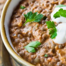 Green puy lentils stew