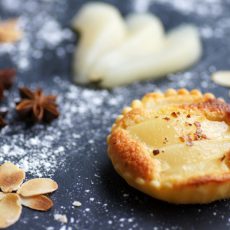 Pear, brandy & almond tart